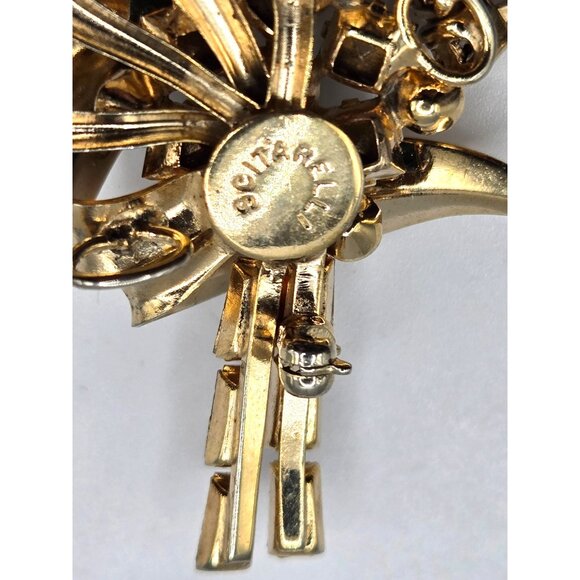 Vintage Signed Scitarelli Emerald Green Rhinestone Brooch GP Austrian Crystal - Picture 6 of 6